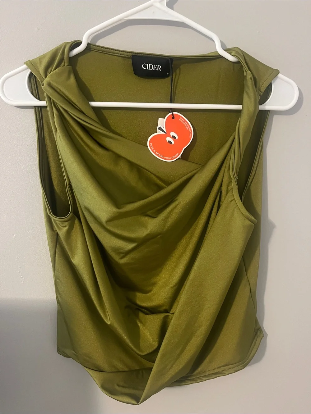 Cider Olive Draped Cowl Neck Sleeveless Top